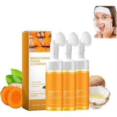 Gevona Pure Glow Cleanser, Turmeric Facial Cleanser, Turmeric Face Cleanser with Brush, Acidic, Moisturising Cleanser, Foaming Face Cleanser for All Skin Types (3 Pieces)