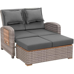 Диван-кровать из ротанга Bahia Tobago Lounge Garden Sofa Bed with Stool Grey Wood