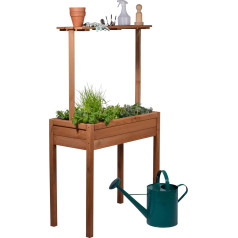 dobar® Florence 58256FSCe Raised Bed Solid Wood Salad Bed with Raised Shelf Balcony Bed Narrow Raised Vegetable Bed Including Plant Fleece 80 x 40 x 145 cm Brown