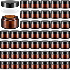 Domensi Pack of 60 1 oz Glass with Lids Round Glass Cosmetic Jars Small Glass Containers with Inner Lining Glass Travel Container for Lotions Powder Ointments Sample Cream (Amber, Black Lid)
