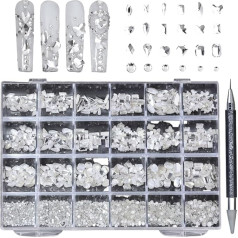 MLWSKERTY AB-Kristall-Nagel-Strass-Set, runde Perlen, flache Rückseite, Glasnägel, Edelsteine, 3D-Nagelkunst-Kristalle