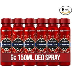 Old Spice Captain Дезодорант-спрей для тела для мужчин 150 мл 48 часов свежести 0% алюминиевых солей упаковка из 6