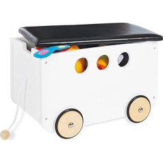Ящик для игрушек Pinolino Jim из дерева и искусственной кожи с тянущим шнуром и прорезиненными деревянными колесами, съемная крышка, от 3 лет, бел