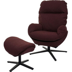 Mendler HWC-L12 Recliner Chair + Stool / TV Chair Rocking Chair / Rocker Function / Rotatable Metal Fabric / Textile Bordeaux