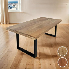 SAM Обеденный стол Rio 260 x 100 см натурального цвета из древесины акации, цельнометаллический U-образный каркас с черными прямыми краями