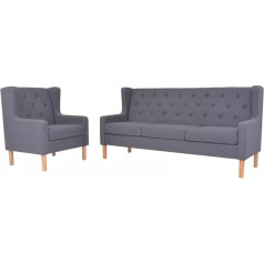 Sufrk 274933 2-Piece Sofa Set Fabric Grey Lounge Sofa Set Armchair Couch Lounge Sofa Upholstered Sofa Set Living Room