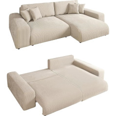 Luma-Home Schönes Für Dein Zuhause Современный вельветовый угловой диван 255 x 165 см с функцией сна и спальным местом, волновой подвес, L-кушетка может быть у