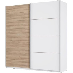 Forte Шкаф JAWA 200, шкаф с раздвижными дверями, скандинавская спальня, 2 дверные полки и штанга для одежды, белый / декор из древесины дуба бьянко: 