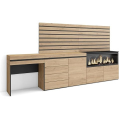 Skraut Home Туалетный столик с местом для хранения 284 x 145 x 35 см с ящиком Электрический камин XXL Комод Стенка из дерева Современный стиль Дуб
