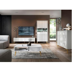 All4All Комплект для гостиной Барселло, мебель для гостиной белый матовый, тумба с ребристыми фасадами, гламур, без пальцев, золотые ножки, жур