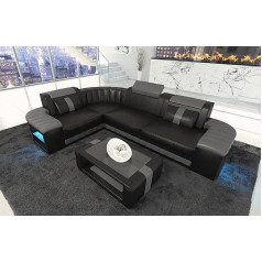 Sofa Dreams Bergamo Leather L Shape Corner Sofa Кожаный диван с подсветкой Диван с подголовниками (левый угол, черный/серый)
