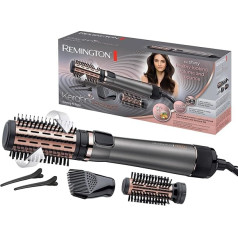Remington Hot Air Brush Rotating [Automatic] Keratin Protect (Includes 3 Attachments: 2 Round Brushes + Hairline Booster for More Volume) + Hair Clips, Ceramic Coating with Almond Oil, AS8811, Grey