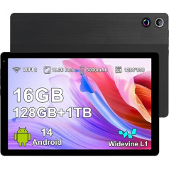 Freeski Tablet 10 Inch Android 14 Octa-Core (2025), Планшет 10.36 Inch с Widevine L1, 16GB RAM 128GB ROM 1TB TF, 5G WiFi 6, Bluetooth 5.0, 1280x800 IPS, 5000mAh, 5MP + 8MP, Tablet PC, Black