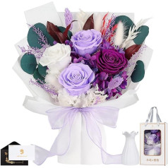 Букет вечных роз с вазой фиолетовый, бесконечность сохранены реальные цветы, букет роз в подарочной коробке, фиолетовый подарок для нее же