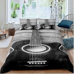 Loussiesd Guitar Duvet Cover Set for Kids Teens Adults Vintage Guitar on Wooden Floor Duvet Cover Girls Boys Modern Design 3 Piece Set Grey