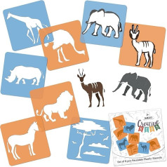 NAKLEO 8 шт. трафареты для рисования для детей - 15 x 15 см - животные саванны - многоразовый моющийся пластик - набор шаблонов для искусства и ремес