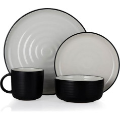 Barbary & Oak BO867006BLK Cascade Stoneware 16-Piece Speckled Stoneware Dinnerware Set, Embossed Black and Cream
