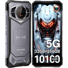DOOGEE S200 Открытый мобильный телефон без контракта 5G Android 14, 32GB RAM + 256GB/2TB ROM Открытый смартфон, 10100mAh (33W) Строительная площадка Мобильный телефон,