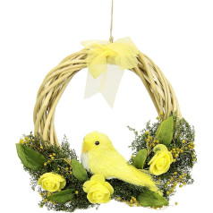 Flair Flower 090274G Easter Wreath Bird Flowers Bow Decoration Wreath Garland Artificial Easter Door Decoration Spring Door Decoration Entrance Area Flower Wall Window, Yellow, 20 x 20 x 5 cm
