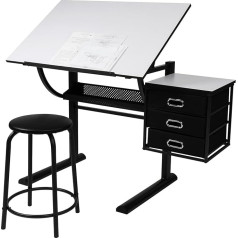Miadomodo® Наклонная столешница Компьютерный стол с табуретом и 3 ящиками 119/76/60 см Письменный стол Домашний офис Рабочая станция