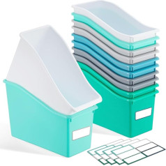 Geetery Buchkorb mit 48 Etiketten, stapelbare Kunststoff-Organisationsbehälter, 29 x 13 x 19 cm, Buchhalter für Klassenzimmer, Buchbox, Buchkörbe für Klassenzimmer, Bibliothek, Zuhause, Schulbedarf