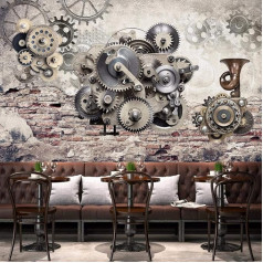 Vintage Nostalgie Mechanische Zahnräder Ziegelmauer 3D Tapeten Tapete Home Esszimmer Fototapete Effekt Wohnzimmer Schlafzimmer Kinderzimmer-250cm×170cm