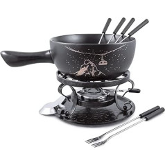 Swissmar F66901 Gruyère Fondue Set 9-teiliges, Keramik/Edelstahl, 2.65L, Fondue-Set für Fleisch, Käse und Schokolade, für 4 Personen, Geschenkset