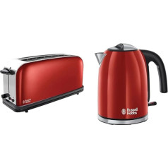 Тостер Russell Hobbs Colours+ Long Slot Red, очень широкая камера с 1 длинным слотом, 6 регулируемых уровней поджаривания + функция разморозки и чайник Colours+ R