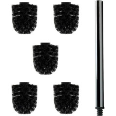 Daloual - 5 x Сменная головка туалетной щетки черного цвета диаметром около 8 см + 1 x Ручка из нержавеющей стали 26,5 см - Туалетная щетка - Туалетная