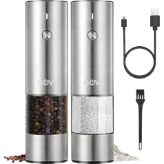 Электрическая мельница для перца и соли GOV - 75 мл из нержавеющей стали - USB-C перезаряжаемая - 6 регулируемых размеров помола - стильный дизайн 