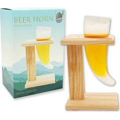 Winkee - Бокал для пивного рога - Деревенский дизайн стекла, специально для пива, идеально подходит для любителей пива, прочное дерево - подстав