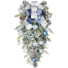 Рождественская гирлянда - голубая/серебристая рождественская гирлянда с рождественскими баулами, ягодами, сосновыми шишками и бантом, рож