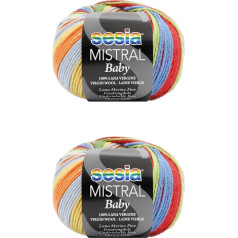 100% Feine Merinowolle, Multicolor Garn zum Stricken und Häkeln Schrumpffrei, Sesia Mistral Baby (2, Mehrfarbig - 487)