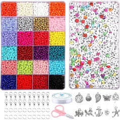 ZesNice Friendship Bracelet Craft Kit 4mm 6000 Pieces + Bracelet Beads for Jewellery Making, Glass Seed Beads and Letter Alphabet Beads Arts and Crafts Kits for Birthday Gifts for