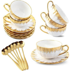 CHANJOON Набор из 6 чайных чашек, поднос для чая, чайная ложка, керамическая кофейная кружка 6 унций с золотым ободком и подарочной коробкой, коф