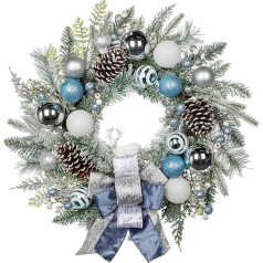 Рождественский венок Дверной венок на Рождество - серебристо-голубой адвентный венок с рождественскими гирляндами, ягодами, сосновыми шиш