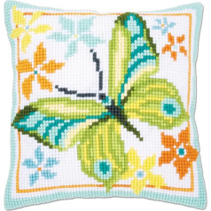 Подушка Vervaco: Зеленая бабочка, акрил, многоцветный, 10 x 1 x 14 см