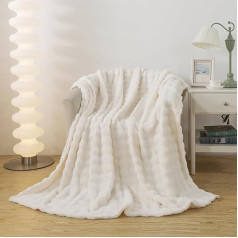 DJDEA Fleece Throw Blanket White Faux Fur Fluffy Bed Blanket Super Cozy Lightweight Blanket for Bed Warm Throws for Sofas Room Decor 127 x 153 cm