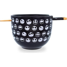 Disney The Nightmare Before Christmas Jack Skellington Faces Japanese Ceramic Dinnerware Set | Includes 20oz Ramen Noodle Bowl and Wooden Chopsticks