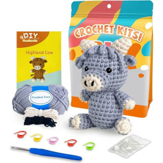 Jeslon Häkelsets für Anfänger und Erwachsene - Hochlandkuh-Häkel-Starterset, Anfängerfreundliches Garn mit Schritt-für-Schritt-Video-Tutorial, Anleitung, Geschenk für Kinder (15+) und Erwachsene