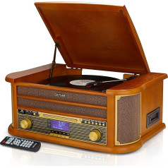 Denver MRD-51BT 9-в-1 Ретро Винтаж DAB Bluetooth Деревянный радиопроигрыватель с колонками - DAB+ радио, FM, проигрыватель, кассетный и CD-плеер, AUX IN, MP3 USB запис