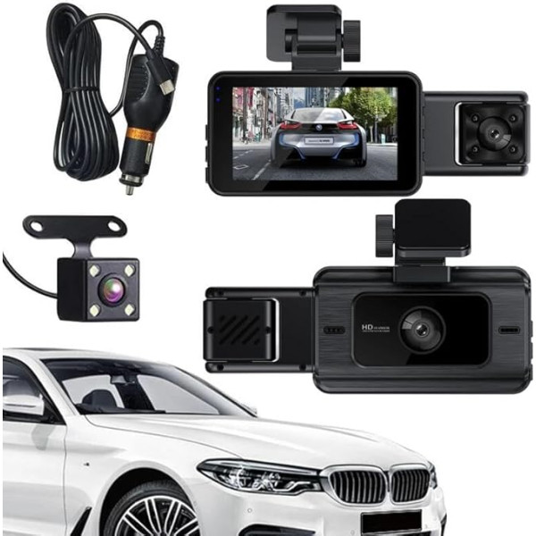 Dasch-Cam Car WiFi Dash Cam с передней, задней и боковой камерами, 3 широкоугольными камерами ночного видения и ИК-камерами 140°/100°/100°, монитором парковк