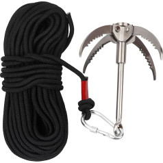 Грейферный крюк Грейферный крюк с веревкой, включая нейлоновый канат 400 кг Нержавеющая сталь Коготь выживания Гравитационный крюк Складно