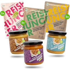 REISHUNGER Organic Lunch Set - Veggie Chicken & Steamed Rice на 6 порций - 3 сорта Veggie Chicken и 6 пакетиков риса на пару - готово за 2 минуты