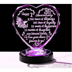 1-я годовщина свадьбы сердце подарки для женщин пары 1-я годовщина свадьбы стекло хранить украшения со светодиодной базой романтический по