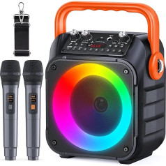 Караоке-машина, портативная Bluetooth колонка для взрослых с 2 беспроводными микрофонами, система громкой связи для взрослых и детей со светоди