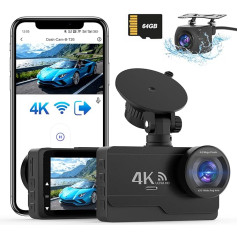 SIGRILL 4K/2K + 1080P Dash Cam Автомобильная Передняя Задняя WiFi Dashcam Free 64GB Card, 170° Wide Angle, Dash Cam G-Sensor, Car Camera App Control, WDR Night Vision, Dasch-cam Car Wireless, Mini Cam Support 256GB