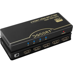 4K 120Hz HDMI Splitter 1 in 4 Out, 8K @ 60Hz 1x4 Audio Video HDMI Splitter with Power Supply, HDMI Splitter Box Support 3D HDR