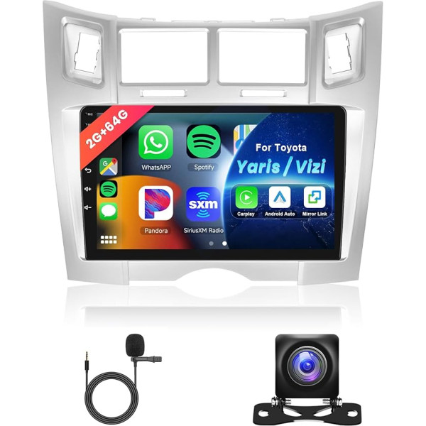 Hodozzy 2GB 64GB Android Автомобильное радио для Toyota Yaris/Vizi 2005-2011 Carplay Android Автомобильное зеркало ссылка, 9-дюймовый сенсорный экран с Bluetooth GPS Навигация 