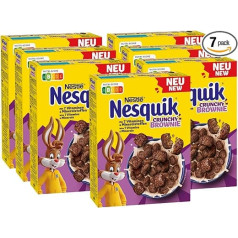 Nestlé NESQUIK Crunchy Brownie, хрустящие хлопья для завтрака с кусочками шоколада и инновационной формой для дополнительного хруста, упаковка из 7 штук